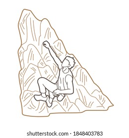 Hiker climbing mountain hiking cartoon graphic vector