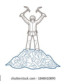Hiker climbing mountain hiking cartoon graphic vector