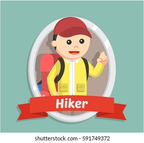 hiker in emblem illustration design