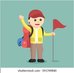 hiker holding flag illustration design