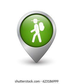Hiker map pointer, green with metal frame and shadow