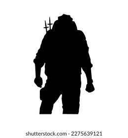 Hiker in mountains silhouettes isolated on white background.