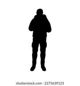 Hiker in mountains silhouettes isolated on white background.