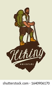 Hiker on the top of the mountain - summer hiking t-shirt print design