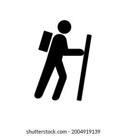 Hiker outline vector icon. Backpacker sign. Climbing symbol. Adventure element. Flat simple line design illustration.