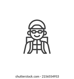 Hiker person line icon. linear style sign for mobile concept and web design. Tourist traveler outline vector icon. Symbol, logo illustration. Vector graphics