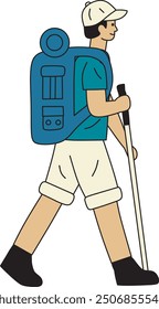 Senderista persona trekking con mochila caminando, Ilustración vectorial