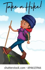Hiker with phrase take a hike illustration
