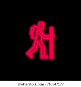 Hiker red glowing neon ui ux icon. Glowing sign logo vector
