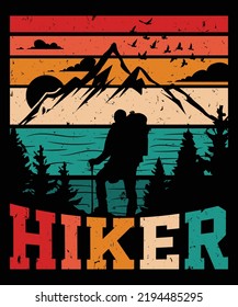 Hiker retro vintage t shirt design for hiking lover