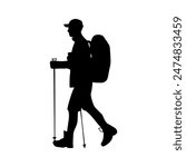Hiker silhouette illustration. Hiker silhouette icon
