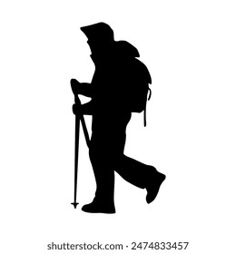 Hiker silhouette illustration. Hiker silhouette icon
