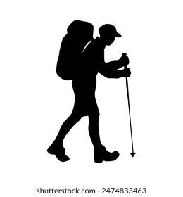 Hiker silhouette illustration. Hiker silhouette icon
