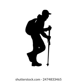 Hiker silhouette illustration. Hiker silhouette icon

