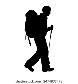 Hiker silhouette illustration. Hiker silhouette icon
