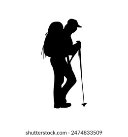 Hiker silhouette illustration. Hiker silhouette icon
