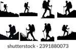 Hiker Silhouette, Mountain Climber Adventure Silhouette 