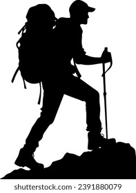 Hiker Silhouette, Mountain Climber Adventure Silhouette 