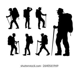 hiker silhouettes various poses vector collection