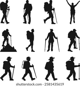 Hiker SVG'' Files for Cricut, Hiking Vector Silhouette, Hiker Silhouette, Hiking Outdoors People Clipart Silhouette Illustration