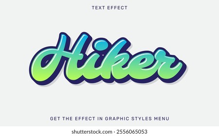 Hiker text effect template in 3d style. Text emblem for advertising, branding, business logo