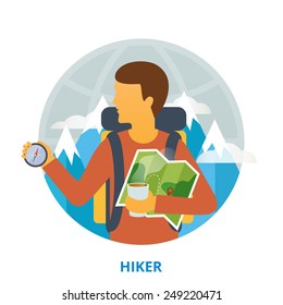 Hiker, vector illustration