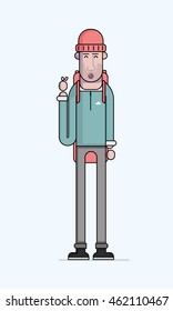 Hiker. Vector illustration modern flat and line style