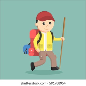 hiker walking with stick