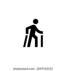 Hiker with Walking Stick Icon Silhouette Vector