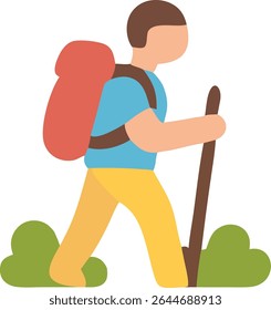 Hiker with Walking Stick Outdoor Adventure Icon