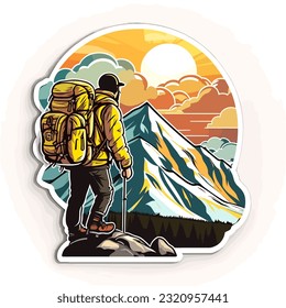 A hiker walking through nature. cartoon vector illustration