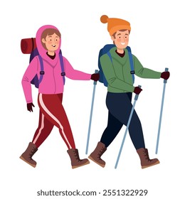 hikers with backpacks walking isolated