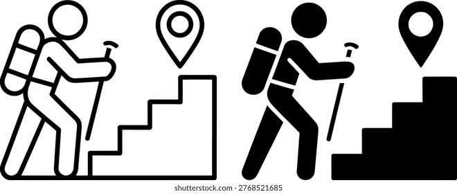 Hikers navigating stairs with and without difficulty indicated by location pins