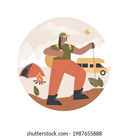 Hiking abstract concept vector illustration. Active lifestyle, mountain climbing, outdoor camping, trekking trail, countryside walking, travel adventure, extreme tourism, trip abstract metaphor.