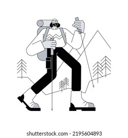 Hiking abstract concept vector illustration. Active lifestyle, mountain climbing, outdoor camping, trekking trail, countryside walking, travel adventure, extreme tourism, trip abstract metaphor.