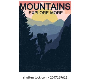 Wanderabenteuer, digitales Vektorgrafik-Design für Bekleidungsaufkleber, Plakat und andere.  