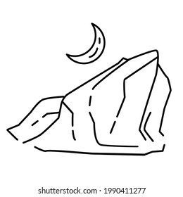 Hiking adventure hill, trip, travel, camping. hand drawn icon design, outline black, doodle icon, vector icon.