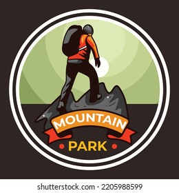 Hiking adventure lifestyle extreme vacations. Nature landscapes camping tools and equipment. Concept for t shirt or logo, print, stamp or tee.