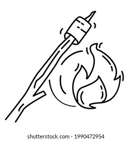 Hiking adventure marshmallow ,trip,travel,camping. hand drawn icon design, outline black, doodle icon, vector icon.