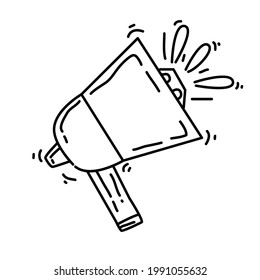 Hiking adventure megaphone ,trip,travel,camping. hand drawn icon design, outline black, doodle icon, vector icon.