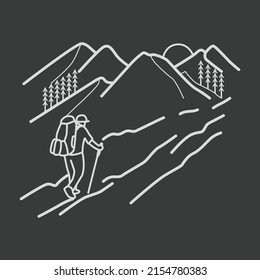 Hiking Adventure Monoline Retro Vector