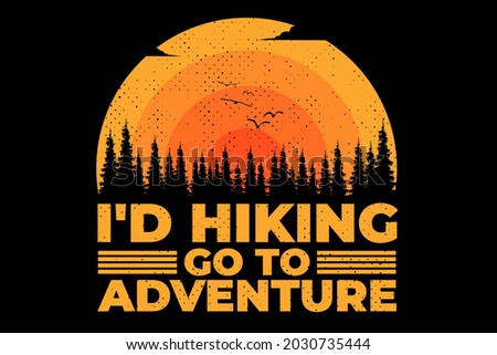 hiking adventure sunset sky flat palm style retro vintage illustration