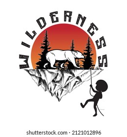 Hiking adventure t-shirt design. wilderness outdoor vector illustration. mountain climbing typography design