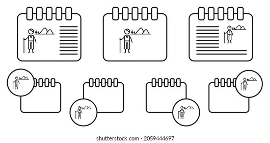 Hiking, icono de vector de aventura en la ilustración de conjunto de calénder para ui y ux, sitio web o aplicación móvil