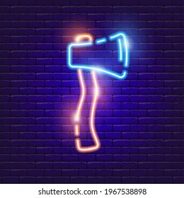 Hiking Ax neon icon. Vector illustration for the design of advertising, website, promotion, banner, brochure, flyer. Concept of Hike, travel, camping.