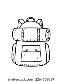 Hiking backpack for hiking and camping. Backpack icon satchel vector doodle illustration.