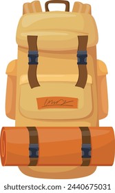 Icono de caricatura de mochila de senderismo. Símbolo de equipaje de viaje aislado sobre fondo blanco