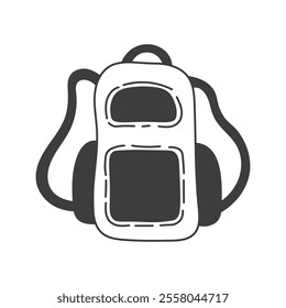 Hiking Backpack Doodle Icon. Hand drawn outline rucksack or baggage vector illustration. Tourism trip journey art