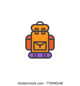 Hiking backpack filled outline icon, line vector sign, linear colorful pictogram isolated on white. Touristic camping bag symbol, logo illustration. Pixel perfect vector graphics