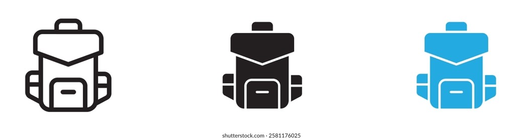 Hiking backpack icon black white vector outline